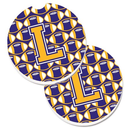 Carolines Treasures Letter L Football Purple and Gold Set of 2 Cup Holder Car Coaster CJ1064-LCARC